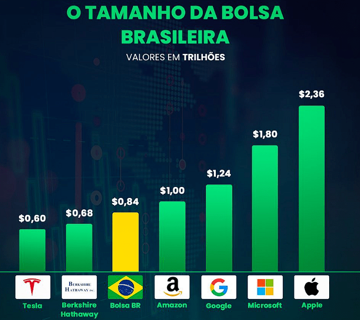 Post do instagram do hub do investidor comentando sobre o tamanho da bolsa brasileira e sua associação com a questão: por que investir no exterior 